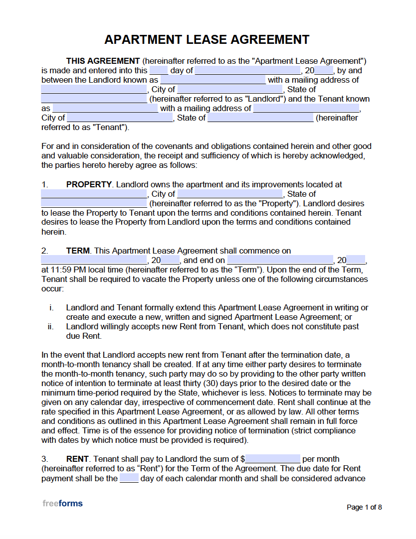 Apartment Lease Agreement Template 