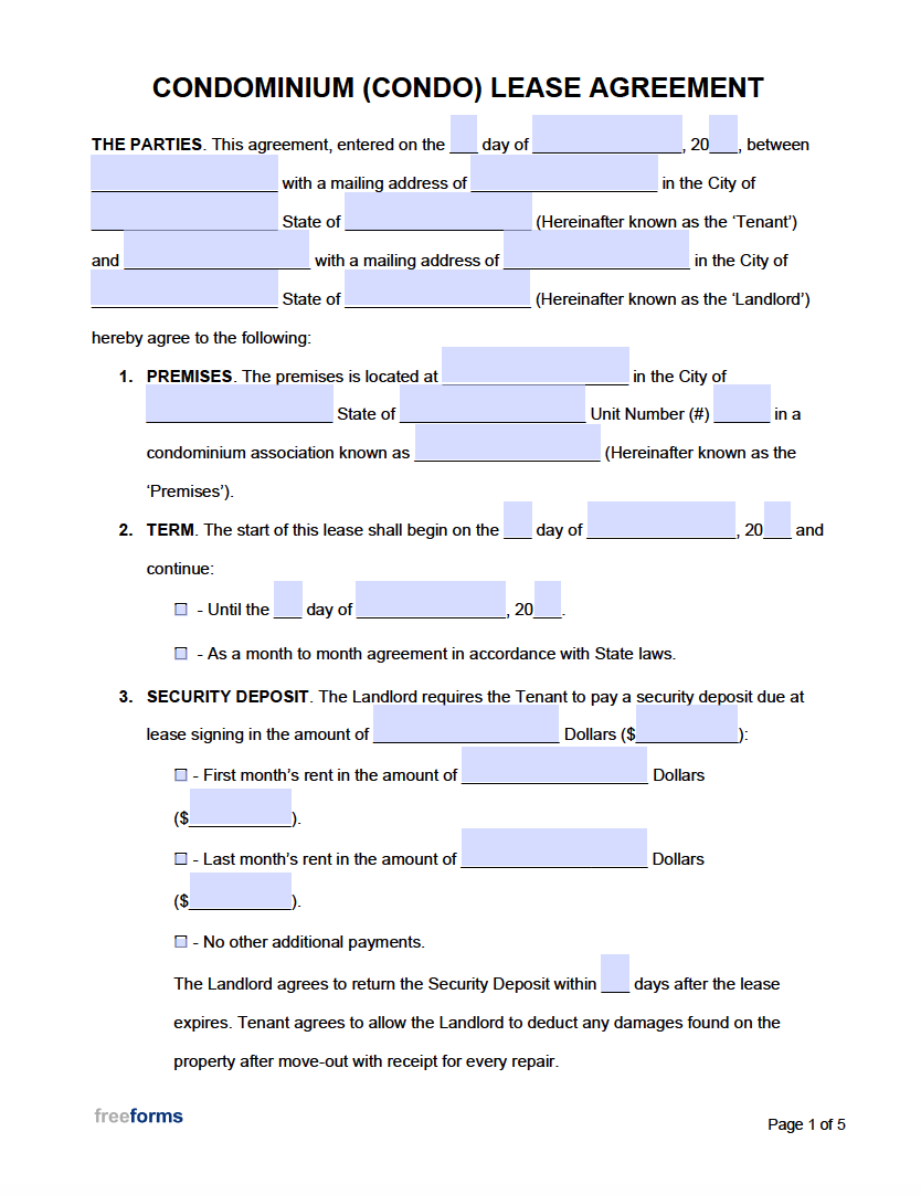 Condo Rental Agreement Template