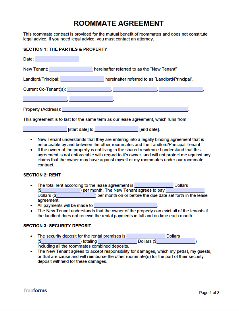 Free Roommate (Room Rental) Agreement Template  PDF  WORD Throughout house share tenancy agreement template