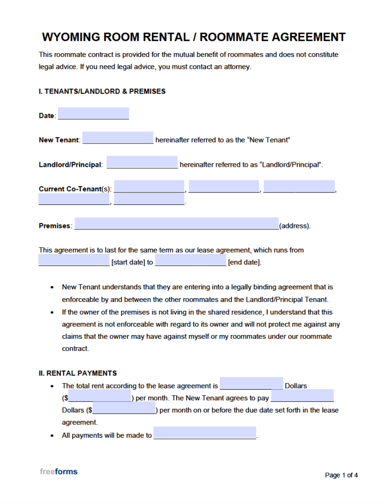 Free Wyoming Rental Lease Agreement Templates PDF