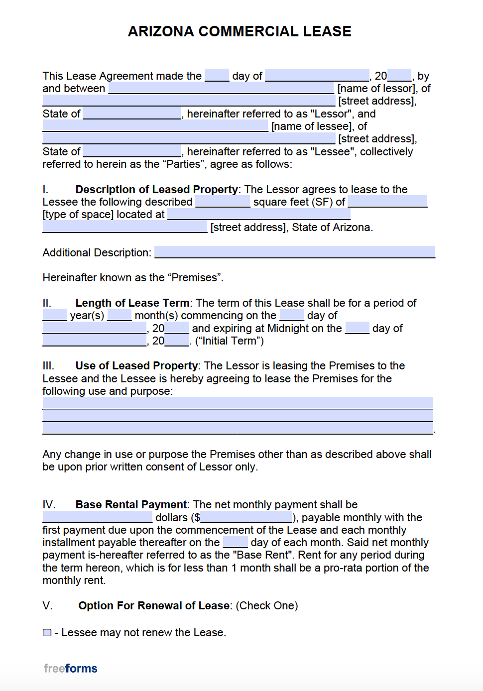 Arizona Lease Template