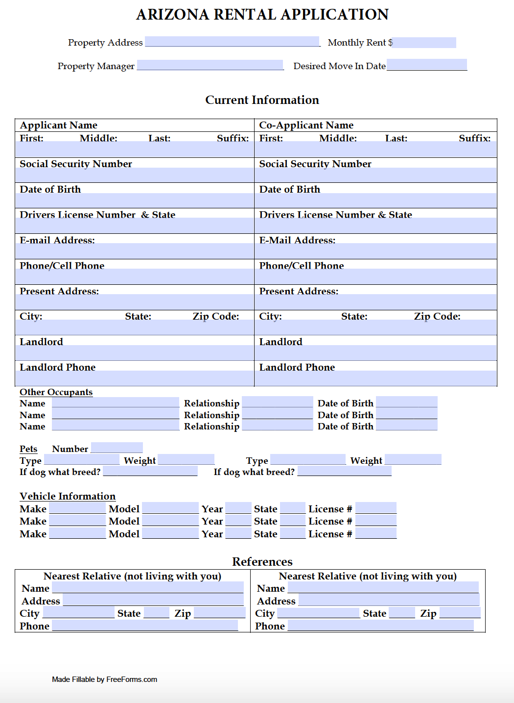 free arizona residential rental application form pdf