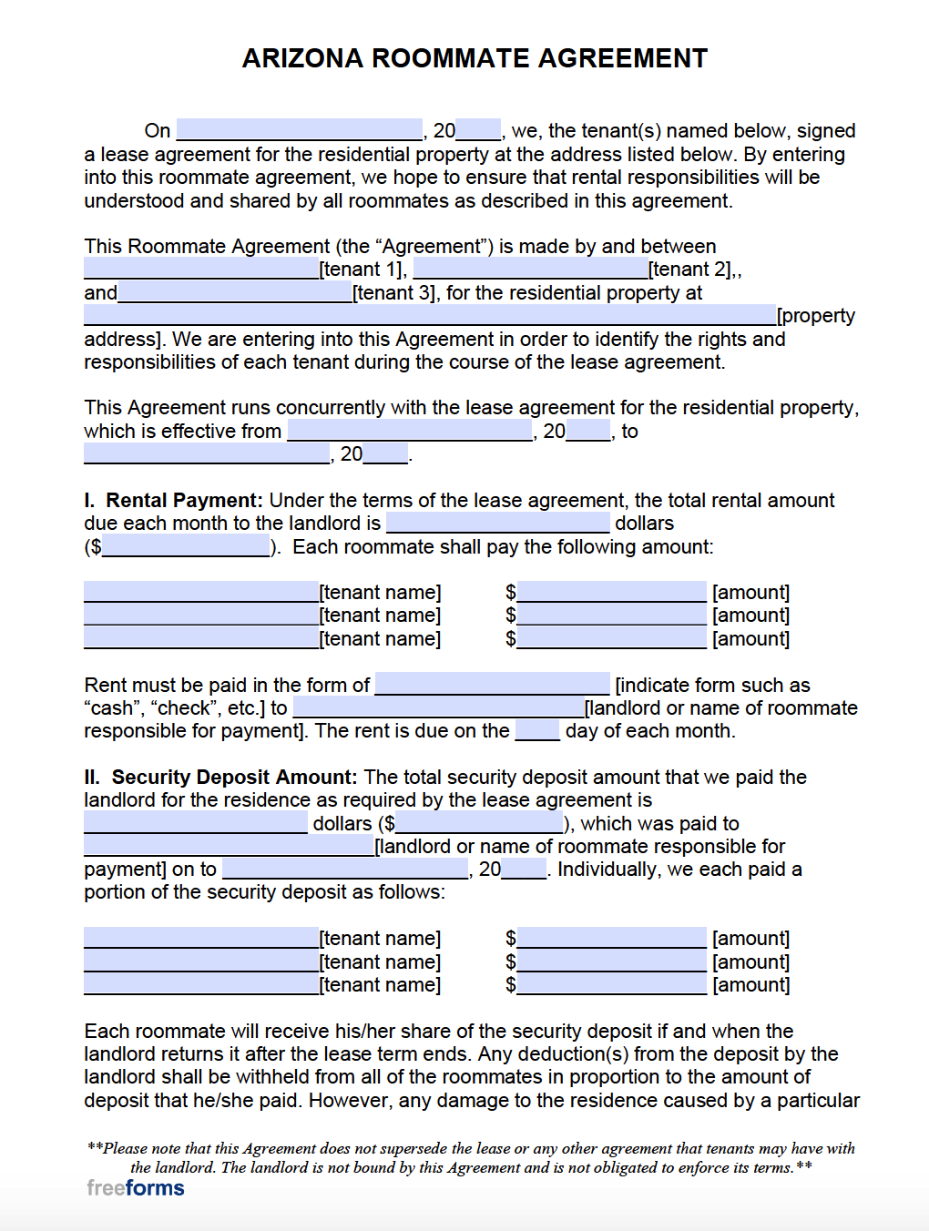 Arizona Roommate Agreement 