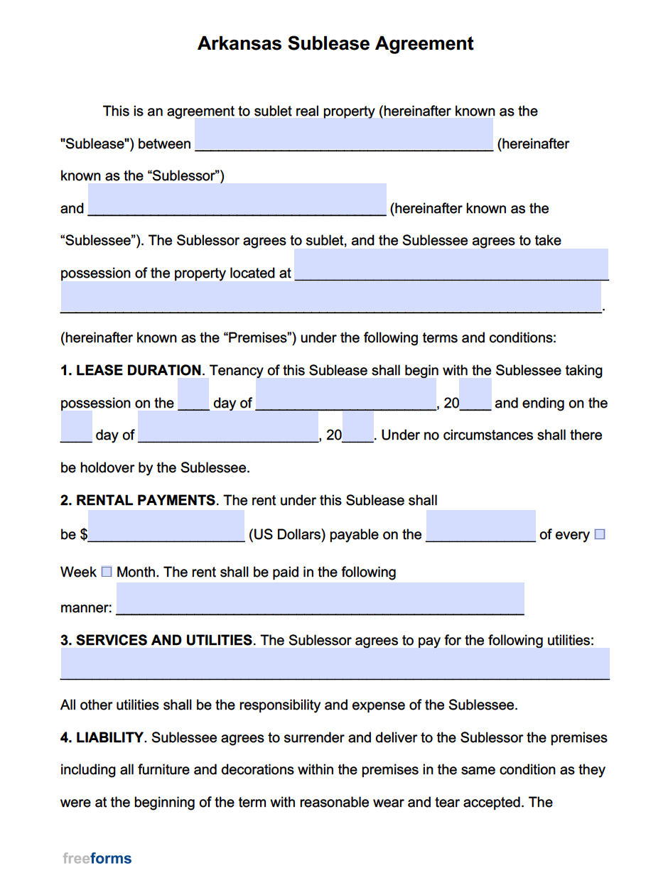 Free Arkansas Sublease Agreement Template | PDF | WORD