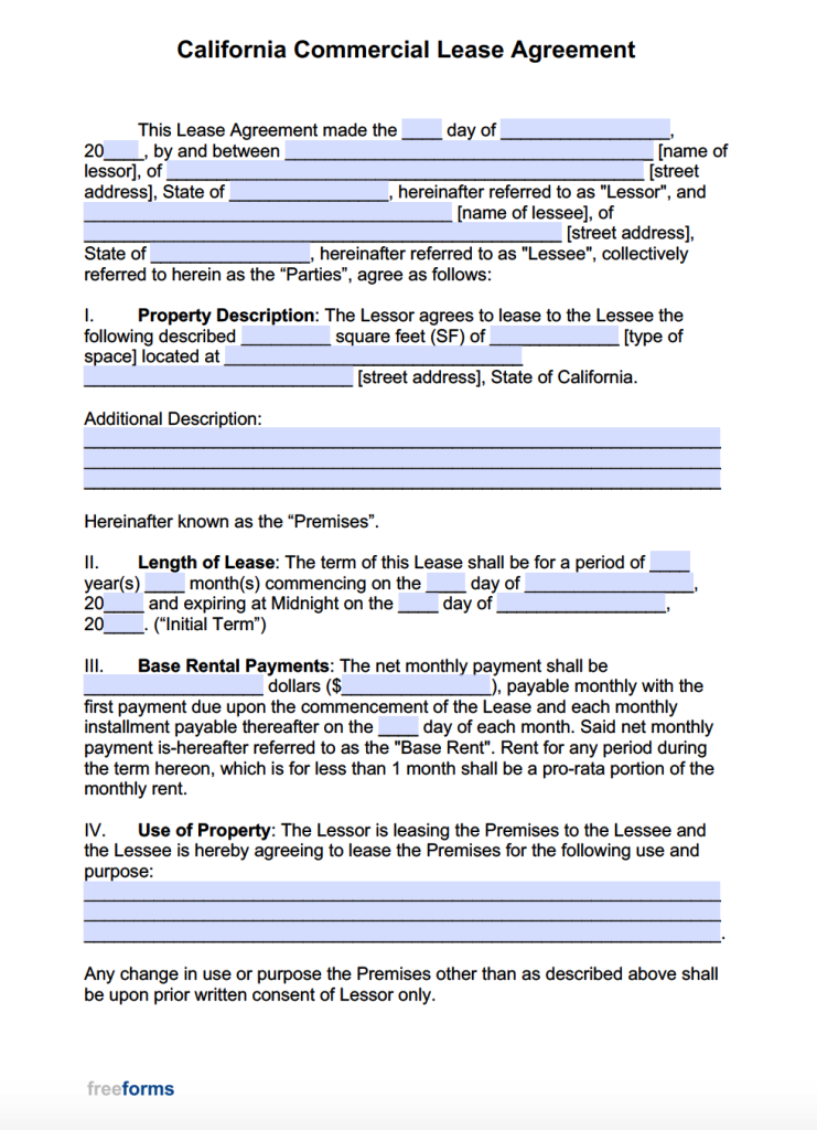 Free California Commercial Lease Agreement Template | PDF | WORD