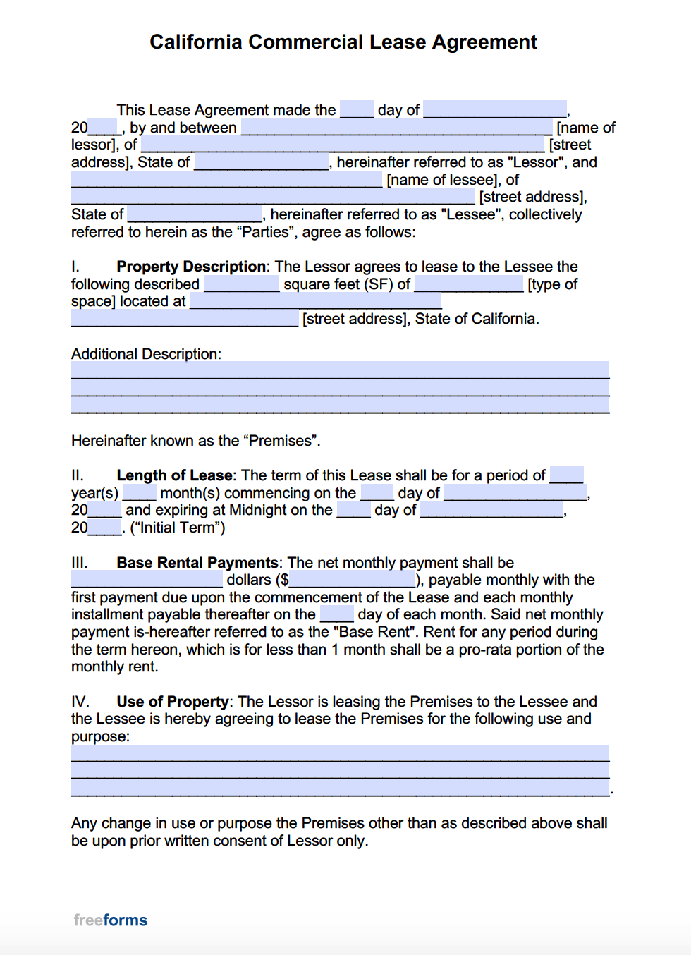 Standard Commercial Lease Agreement California Template Printable