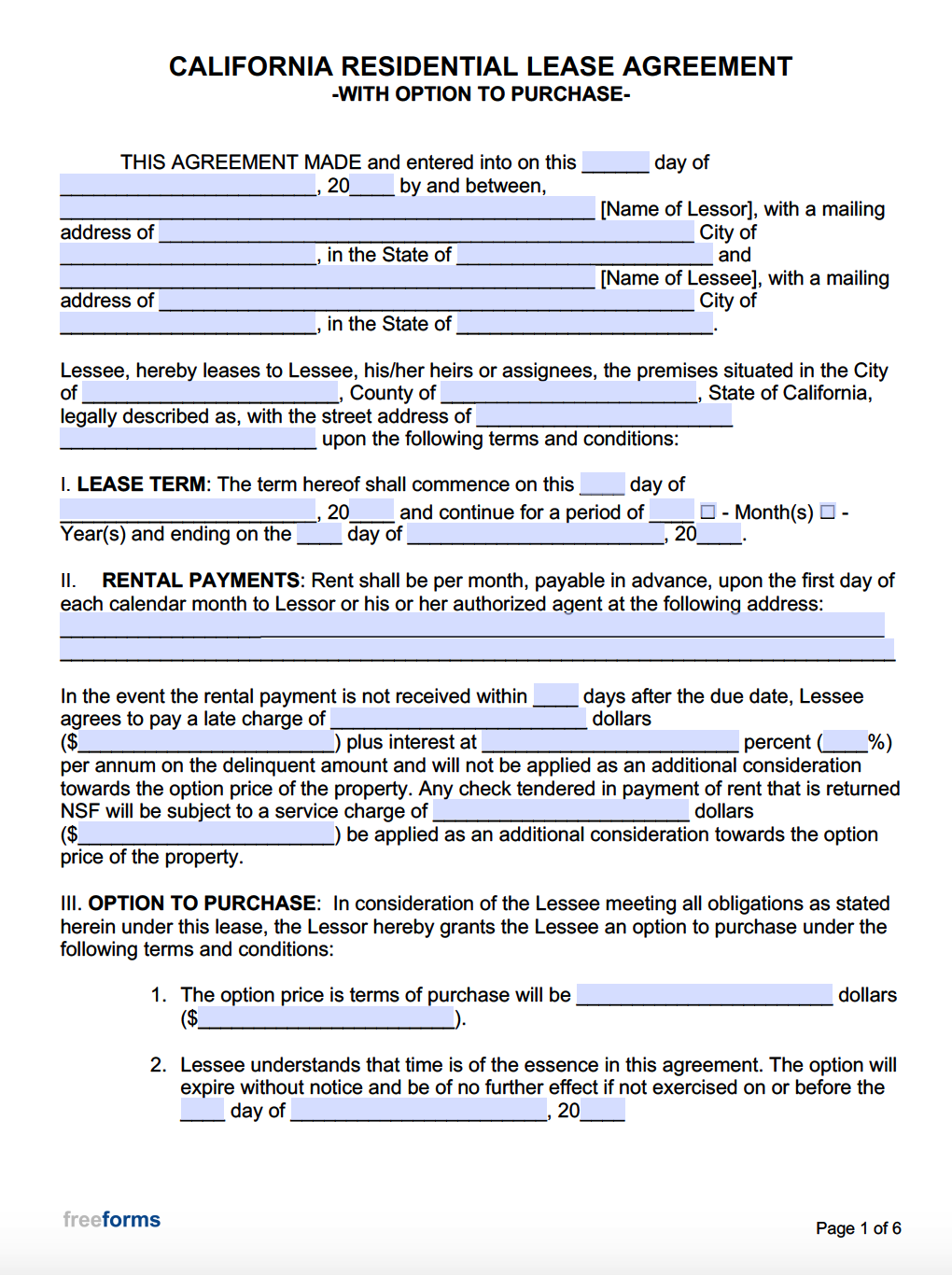 California Residential Lease Agreement Template Free