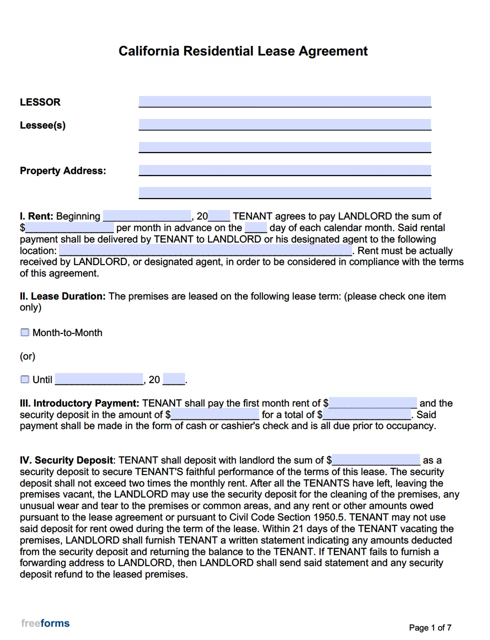 free california rental lease agreement templates pdf word