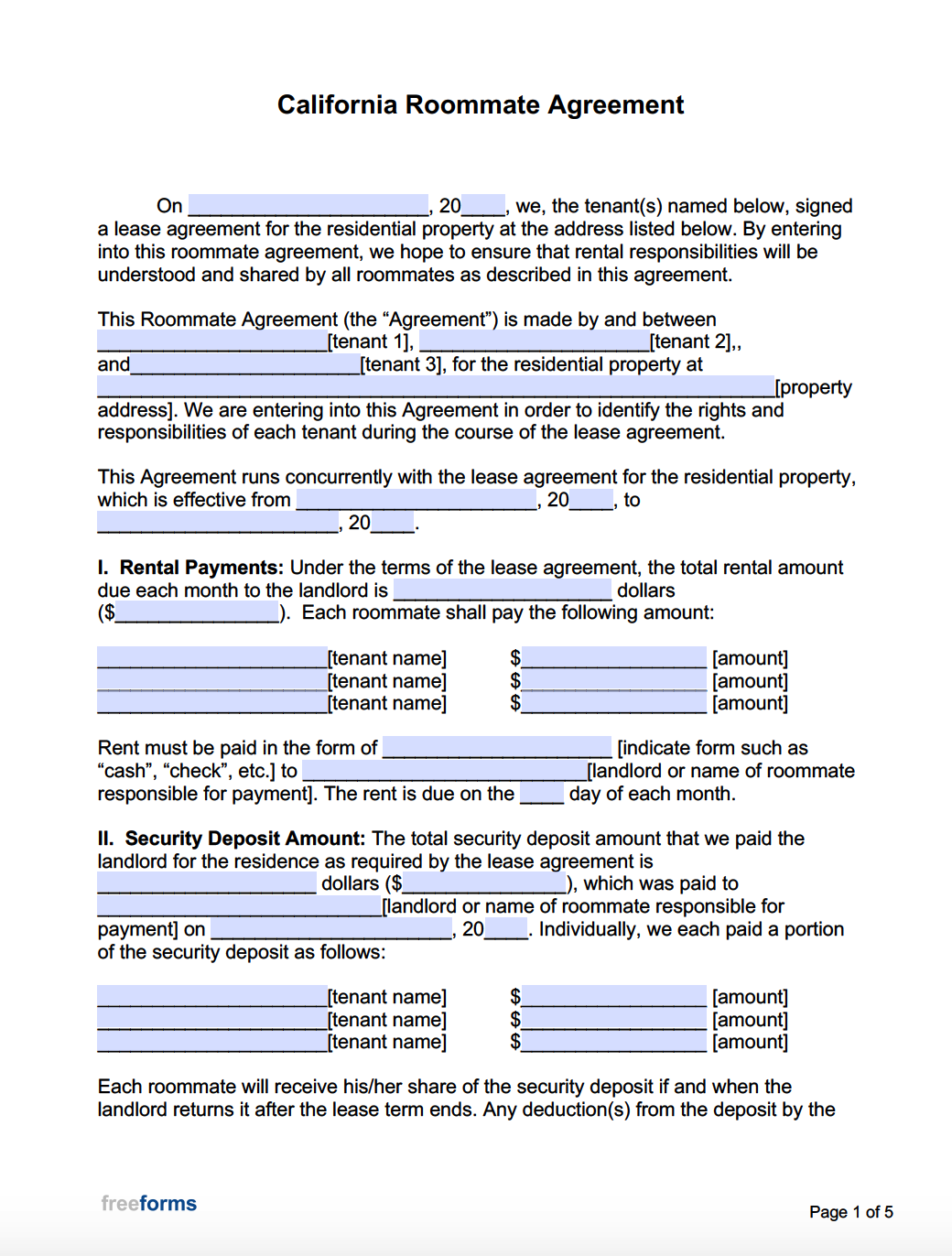 Contract Addendum Template   California Roommate Agreement 