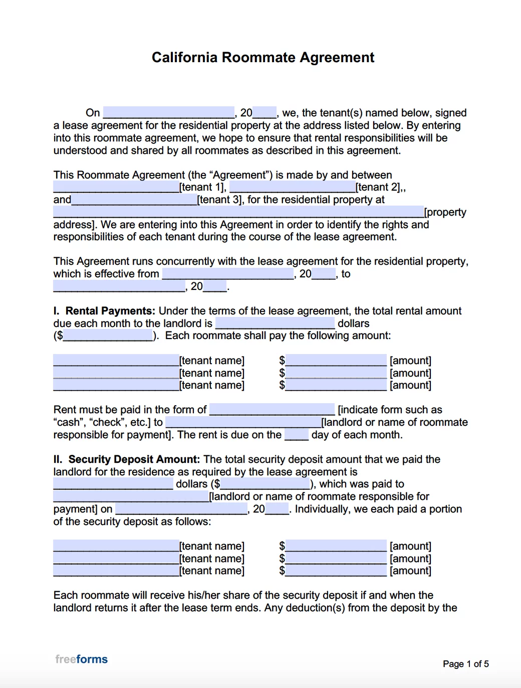 Free California Roommate Agreement Template | PDF | WORD