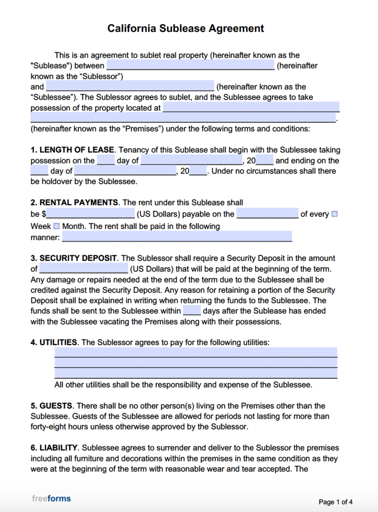 Sublet Agreement Template Free Word Templates
