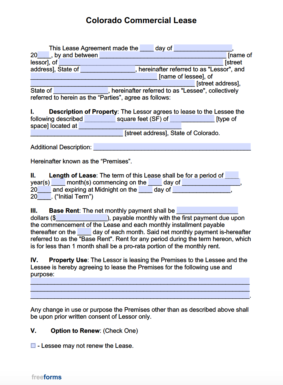 Free Colorado Commercial Lease Agreement Template PDF WORD