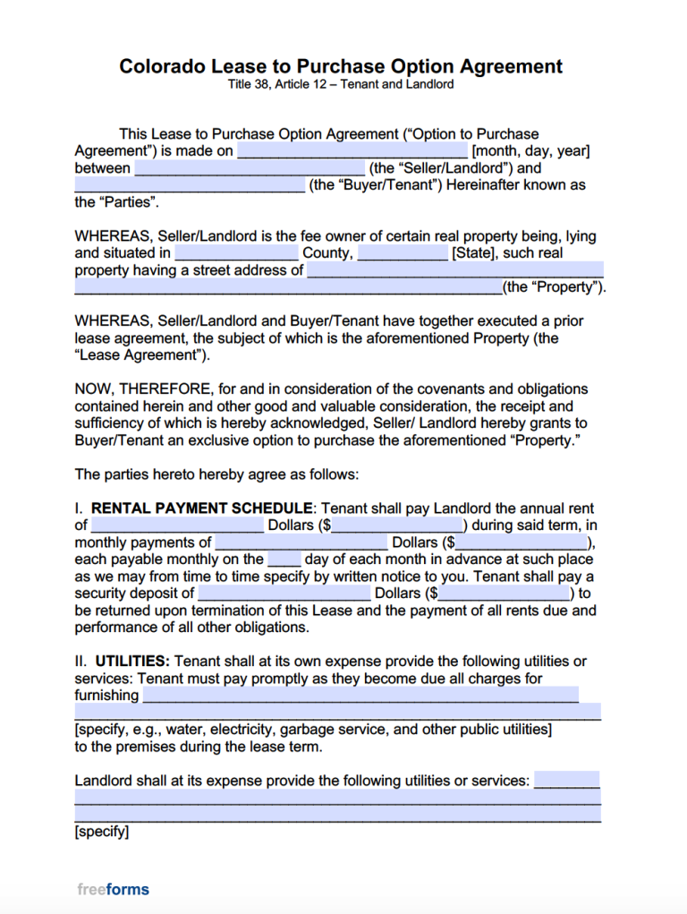 Free Printable Colorado Residential Lease Agreement