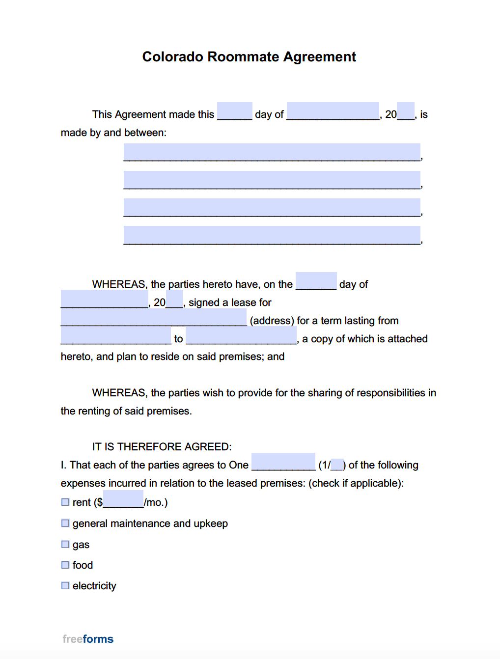 Free Colorado Roommate Agreement Template  PDF  WORD