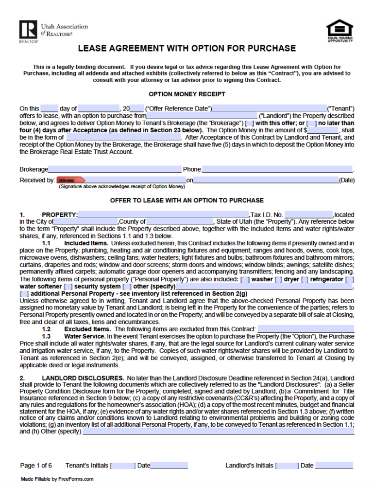 Free Utah Rental Lease Agreement Templates PDF