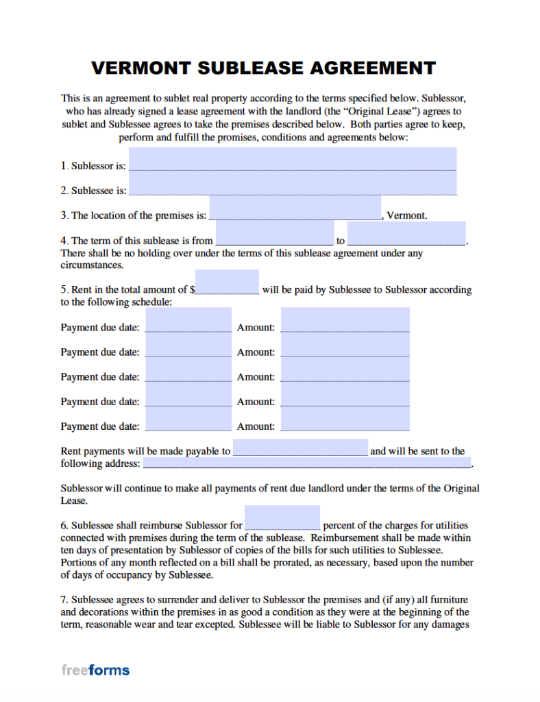 Free Vermont Rental Lease Agreement Templates PDF WORD