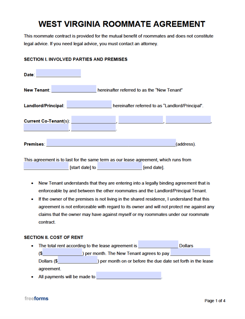 Free West Virginia Rental Lease Agreement Templates PDF