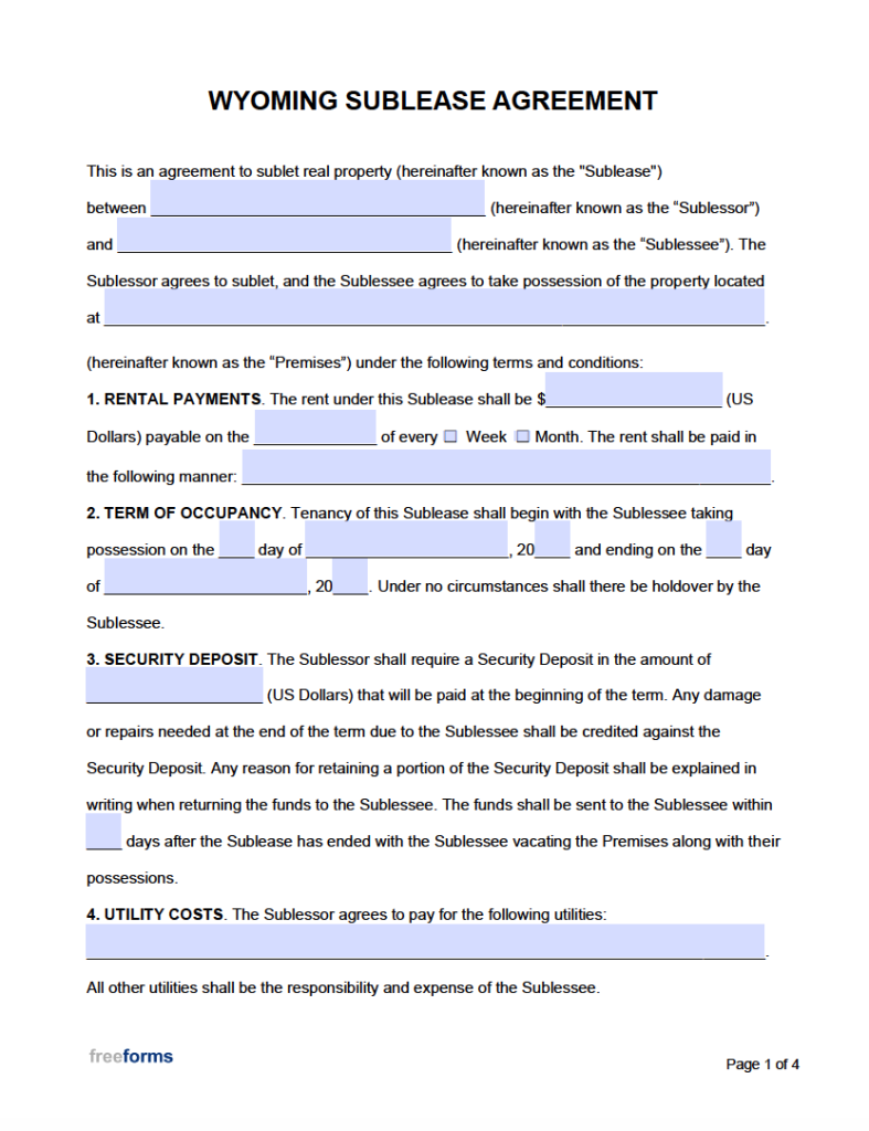 Free Wyoming Rental Lease Agreement Templates PDF