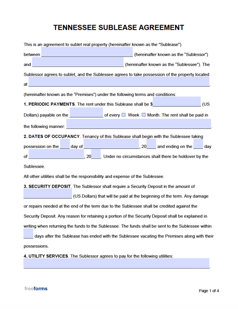Free Tennessee Rental Lease Agreement Templates | PDF | WORD
