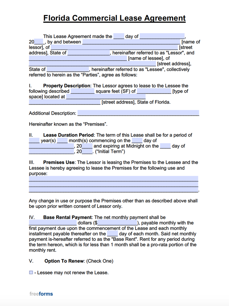 Free Florida Commercial Lease Agreement Template PDF WORD