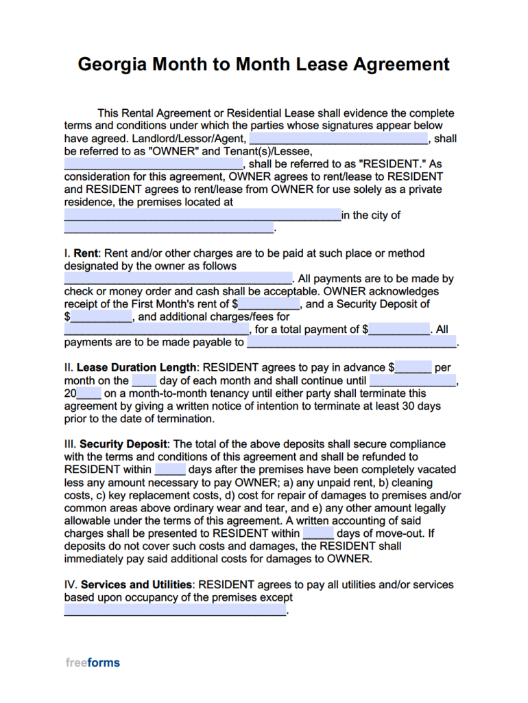 Free MonthtoMonth Lease Agreement PDF WORD