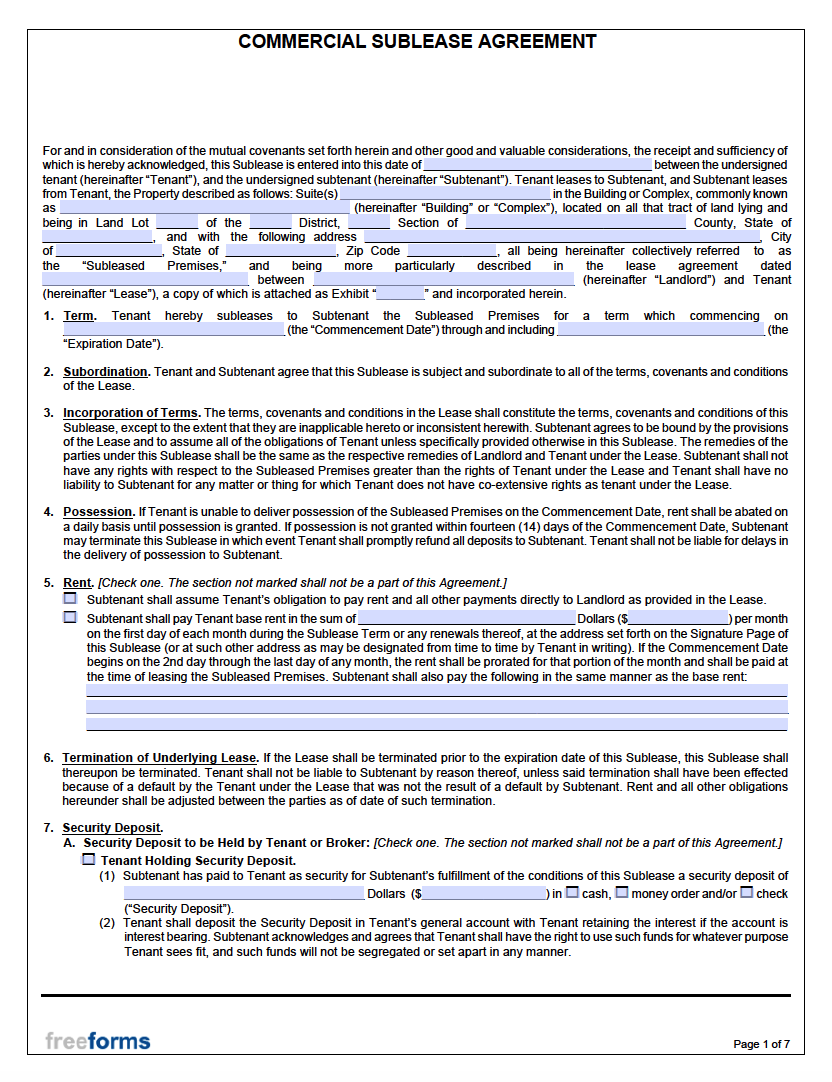 Free Commercial Sublease Agreement Template FREE PRINTABLE TEMPLATES