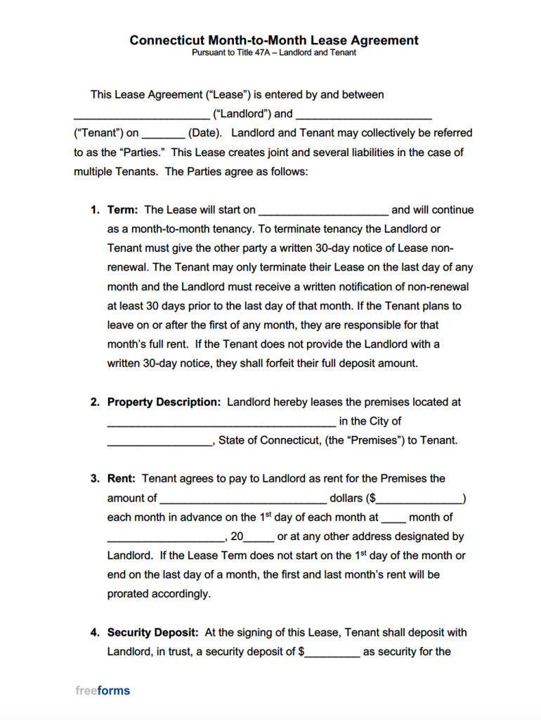 Free Connecticut Rental Lease Agreement Templates | PDF | WORD