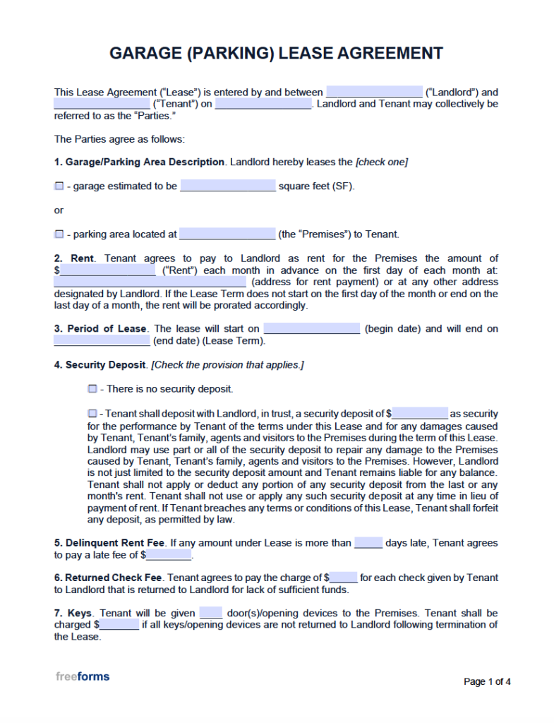 Parking Space Lease Agreement Template
