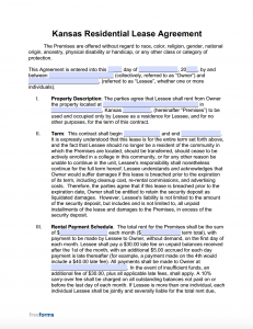 Free Kansas Rental Lease Agreement Templates | PDF | WORD