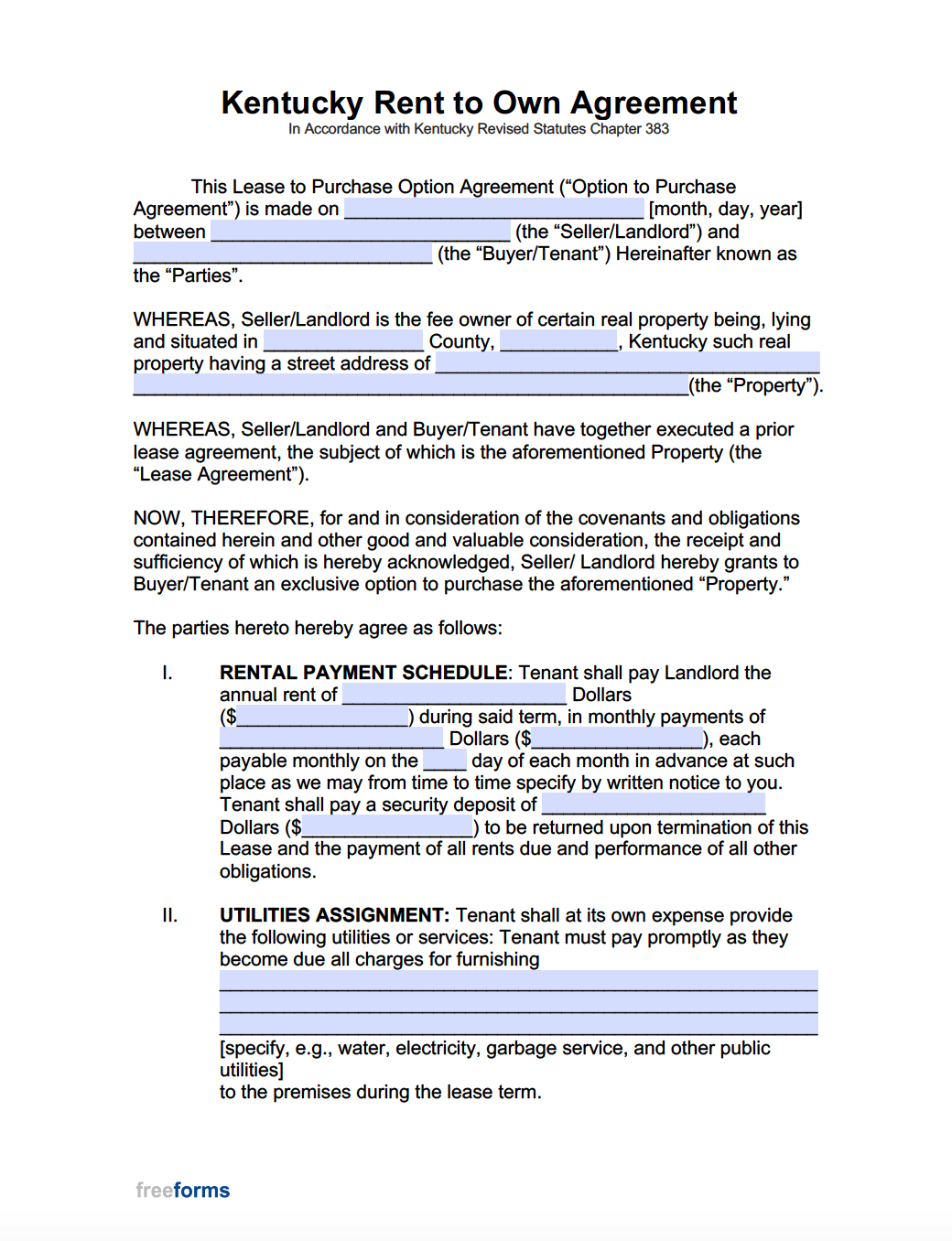 Free Kentucky Rent to Own Agreement Form PDF WORD