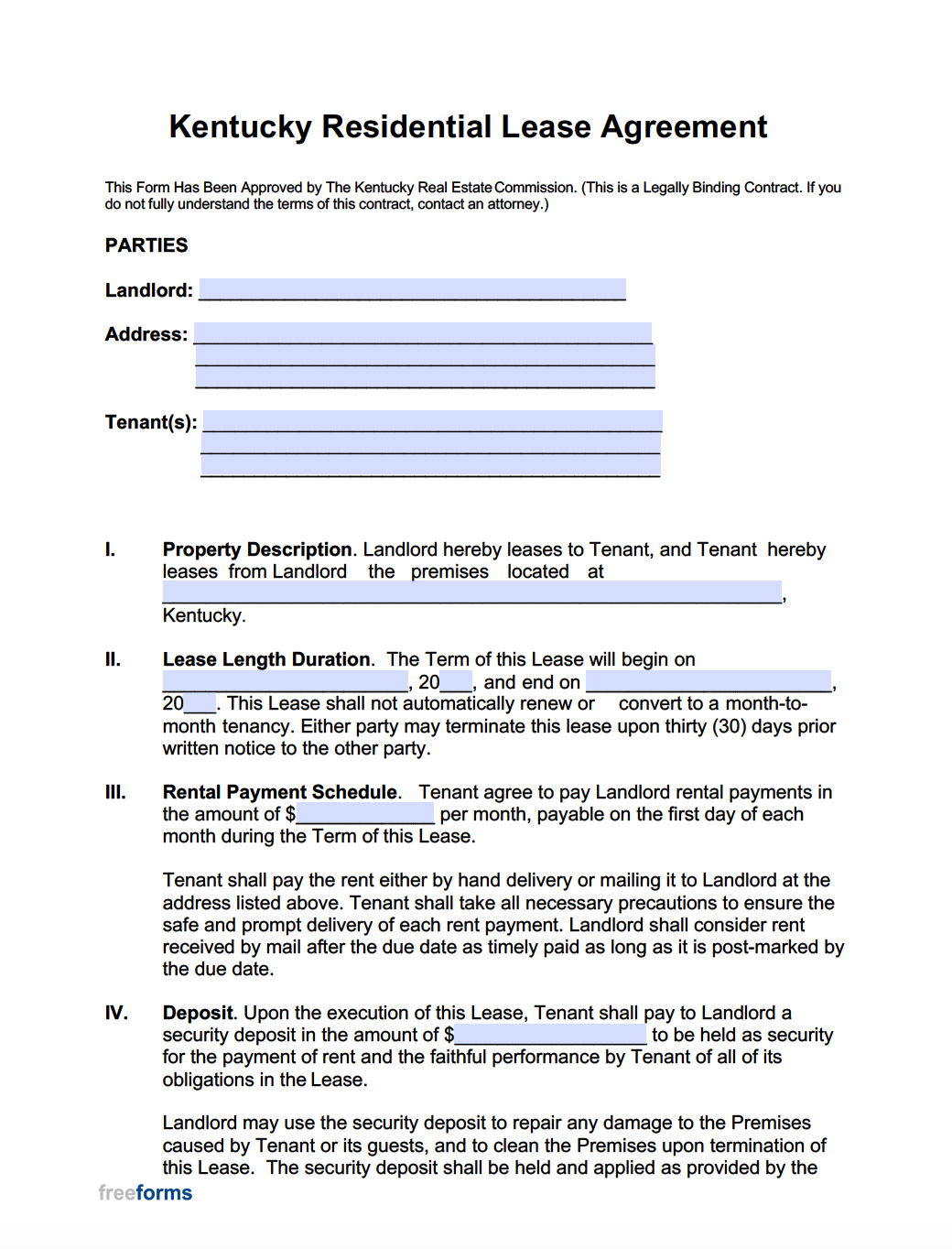 free kentucky rental lease agreement templates pdf word