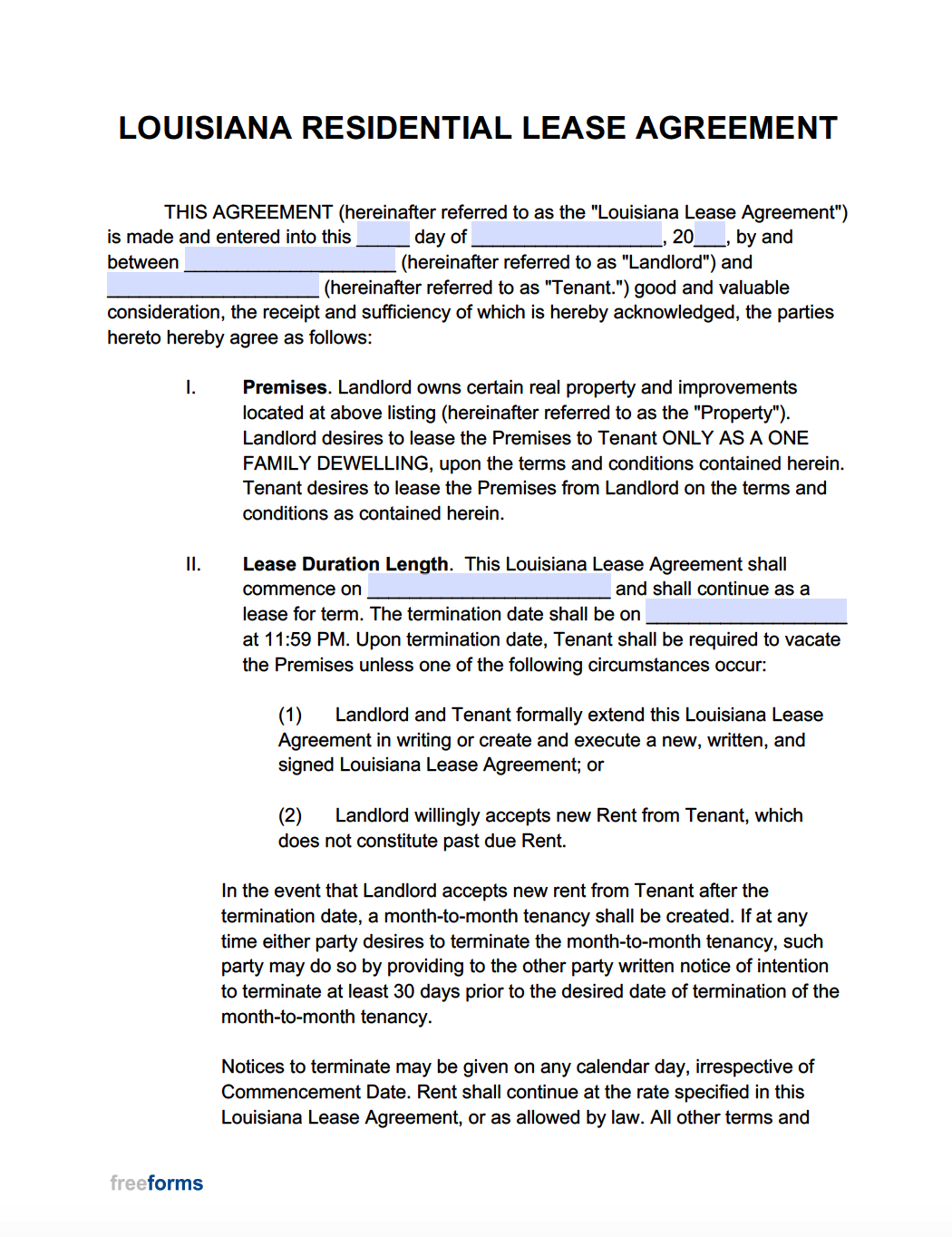 Residential Lease Agreement Louisiana Printable Form Templates And 