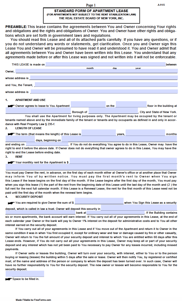 Free New York Rental Lease Agreement Templates PDF
