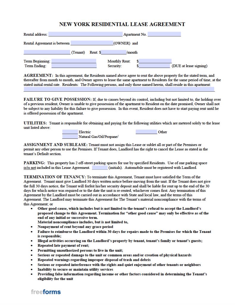 Free New York Rental Lease Agreement Templates | PDF