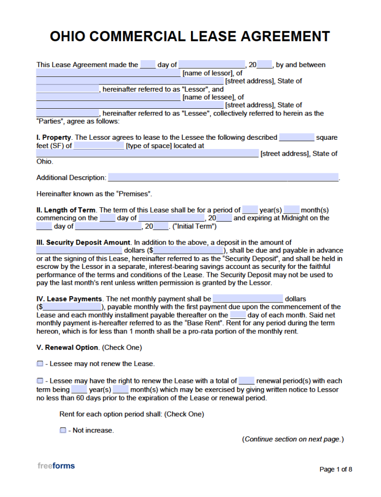 Free Ohio Commercial Lease Agreement Template PDF WORD