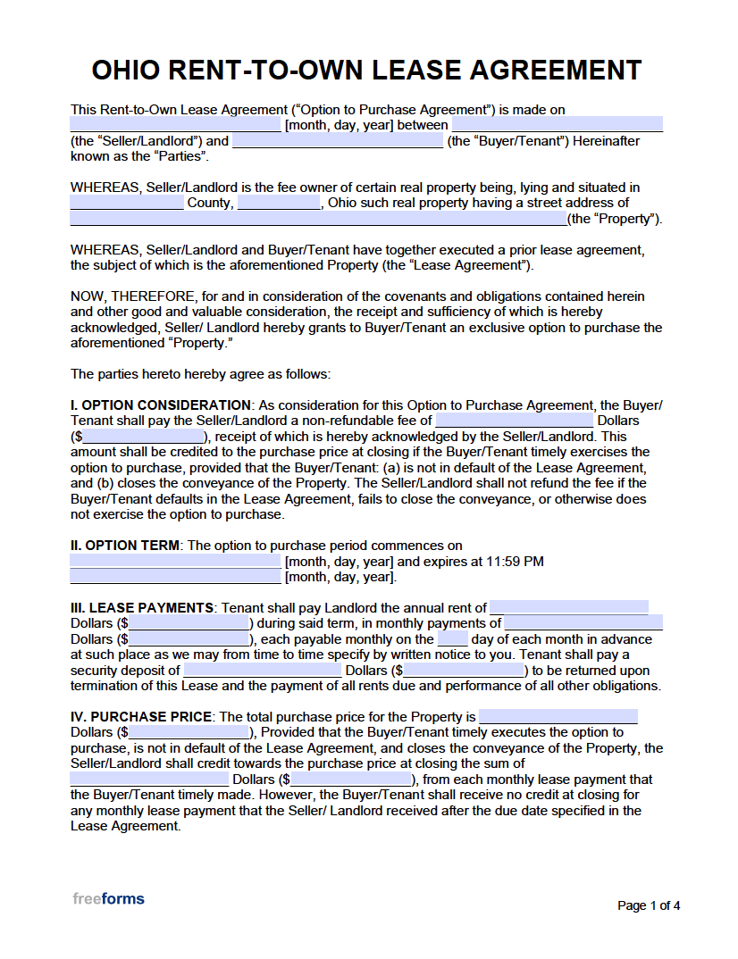 Free Rent To Own Agreement Template