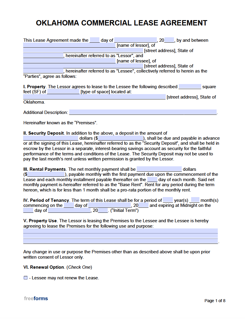 Free Oklahoma Commercial Lease Agreement Template Pdf Word