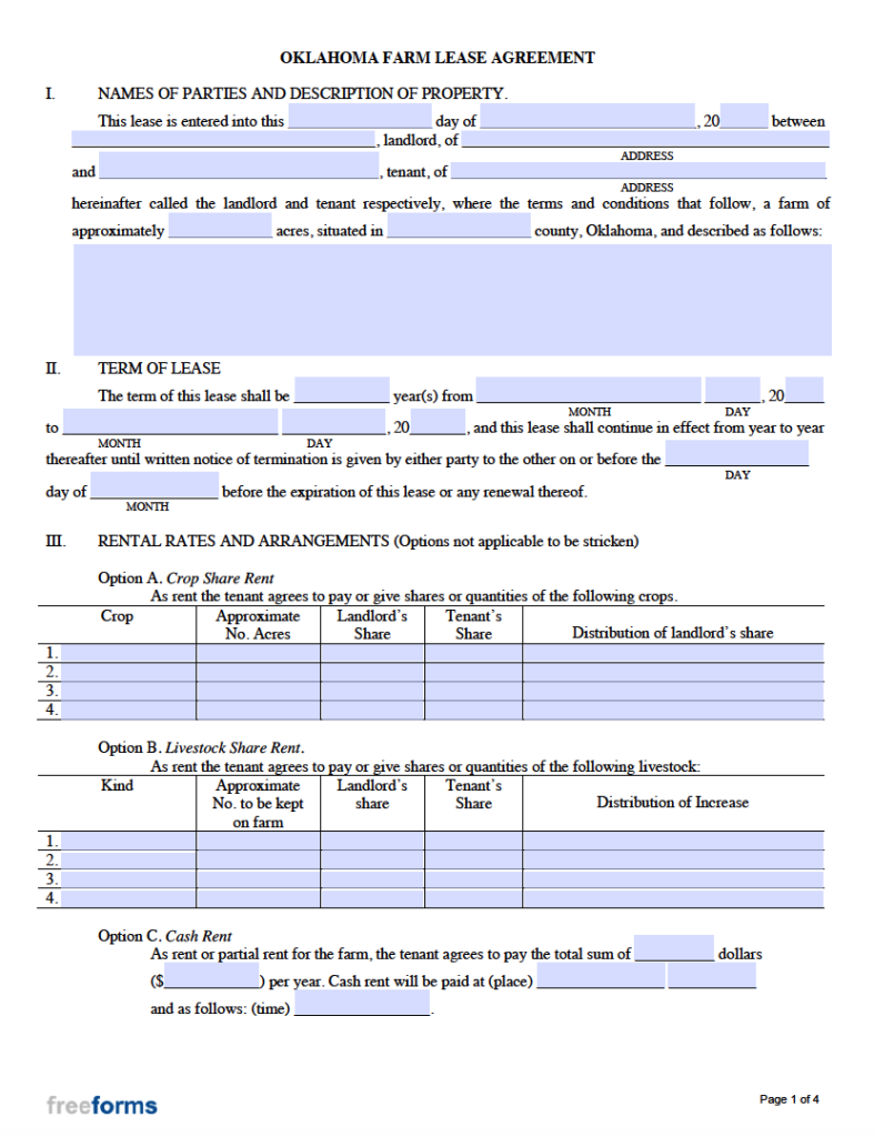 Free Oklahoma Rental Lease Agreement Templates | PDF