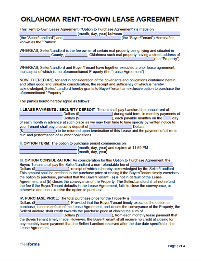 Free Oklahoma Rental Lease Agreement Templates PDF