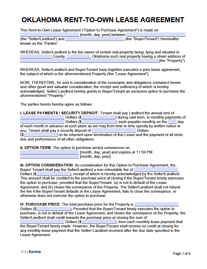 free oklahoma rent to own lease agreement template pdf word