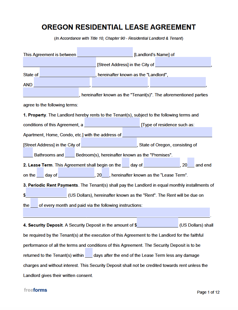 free oregon rental lease agreement templates pdf word