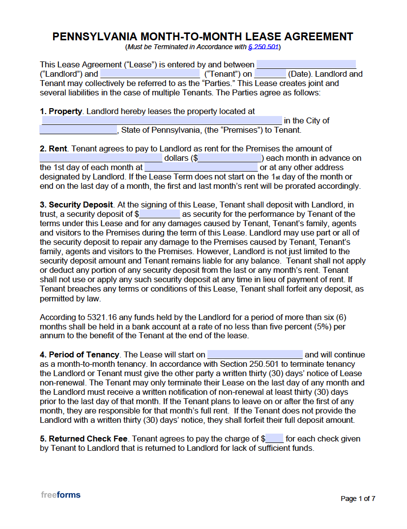 Residential Free Printable Pa Lease Agreement Printable Templates 7015