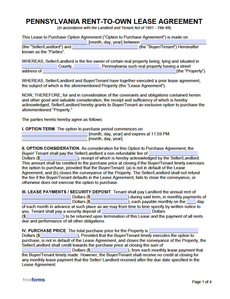 Free Pennsylvania Rental Lease Agreement Templates PDF