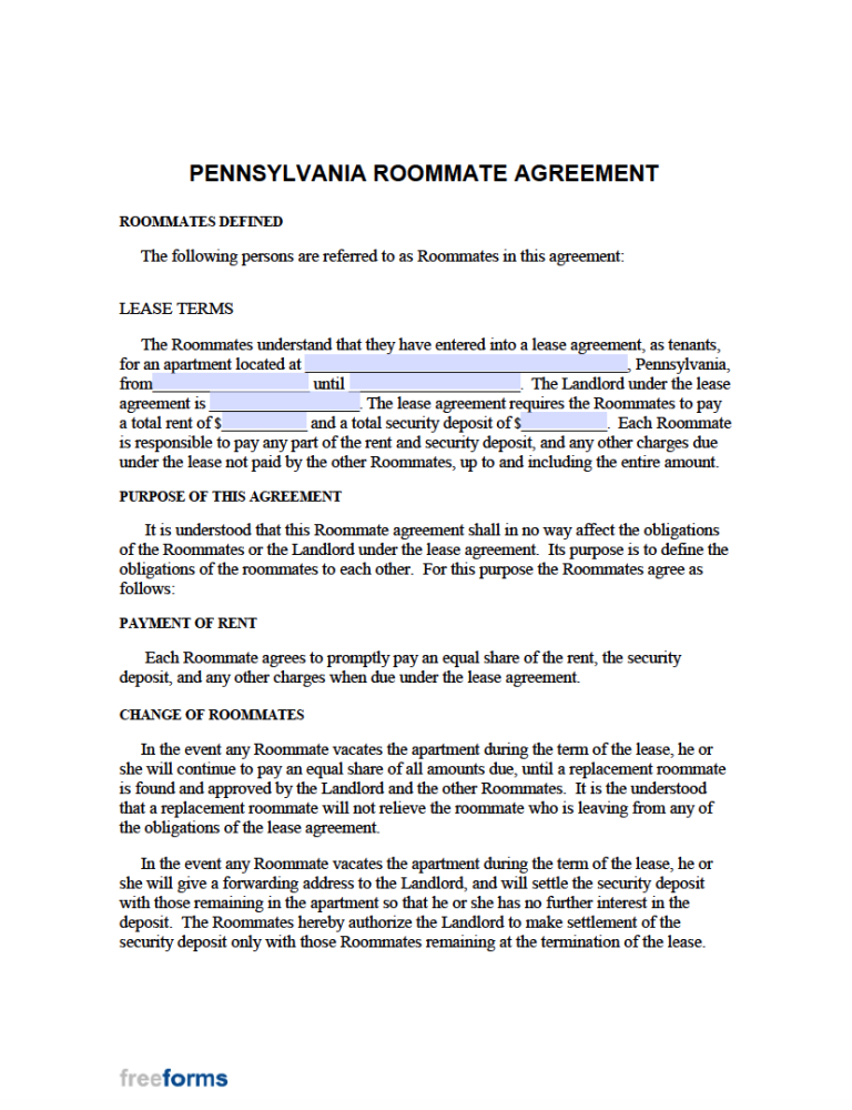 Free Pennsylvania Rental Lease Agreement Templates PDF