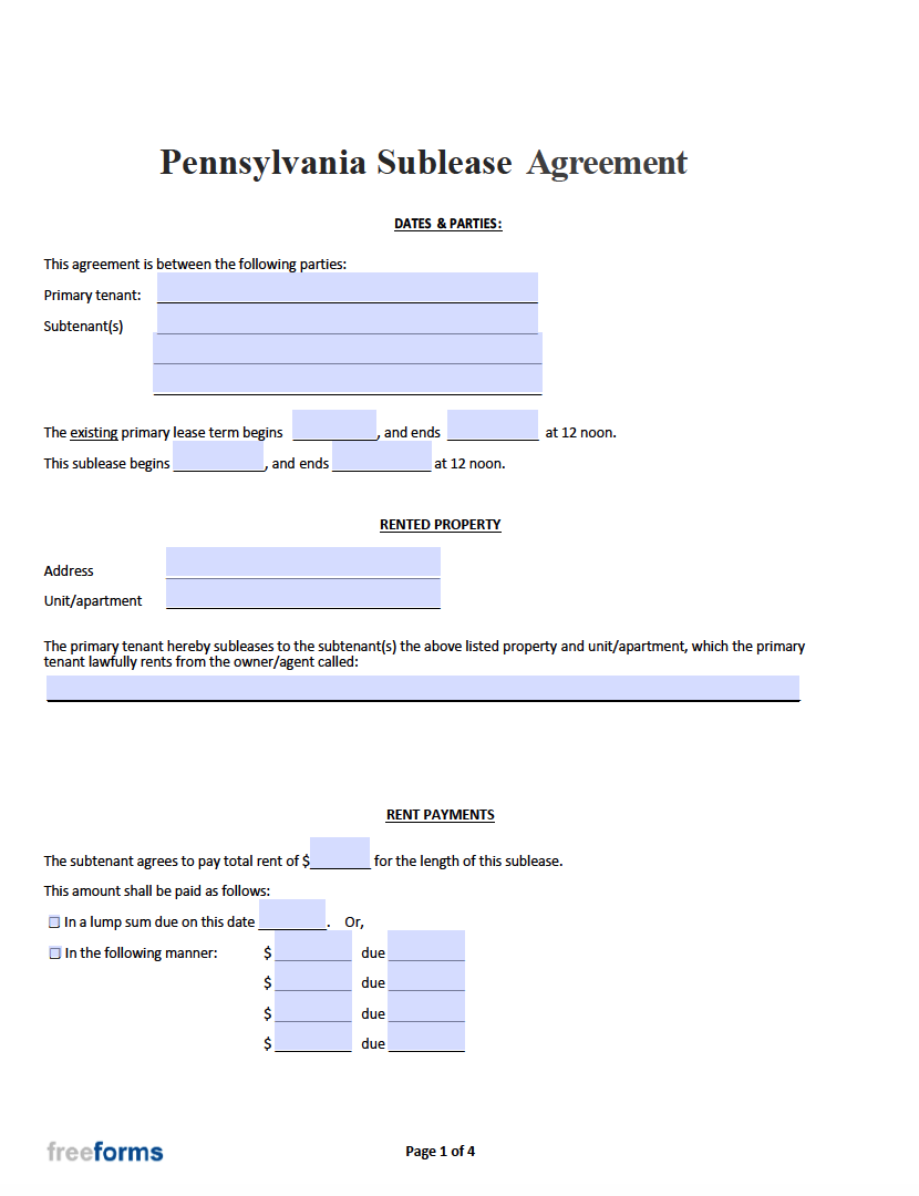 Free Pennsylvania Rental Lease Agreement Templates PDF