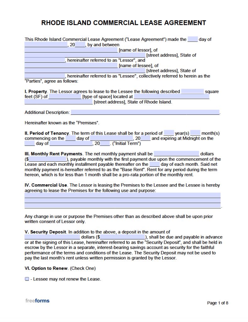 Free Rhode Island Rental Lease Agreement Templates PDF