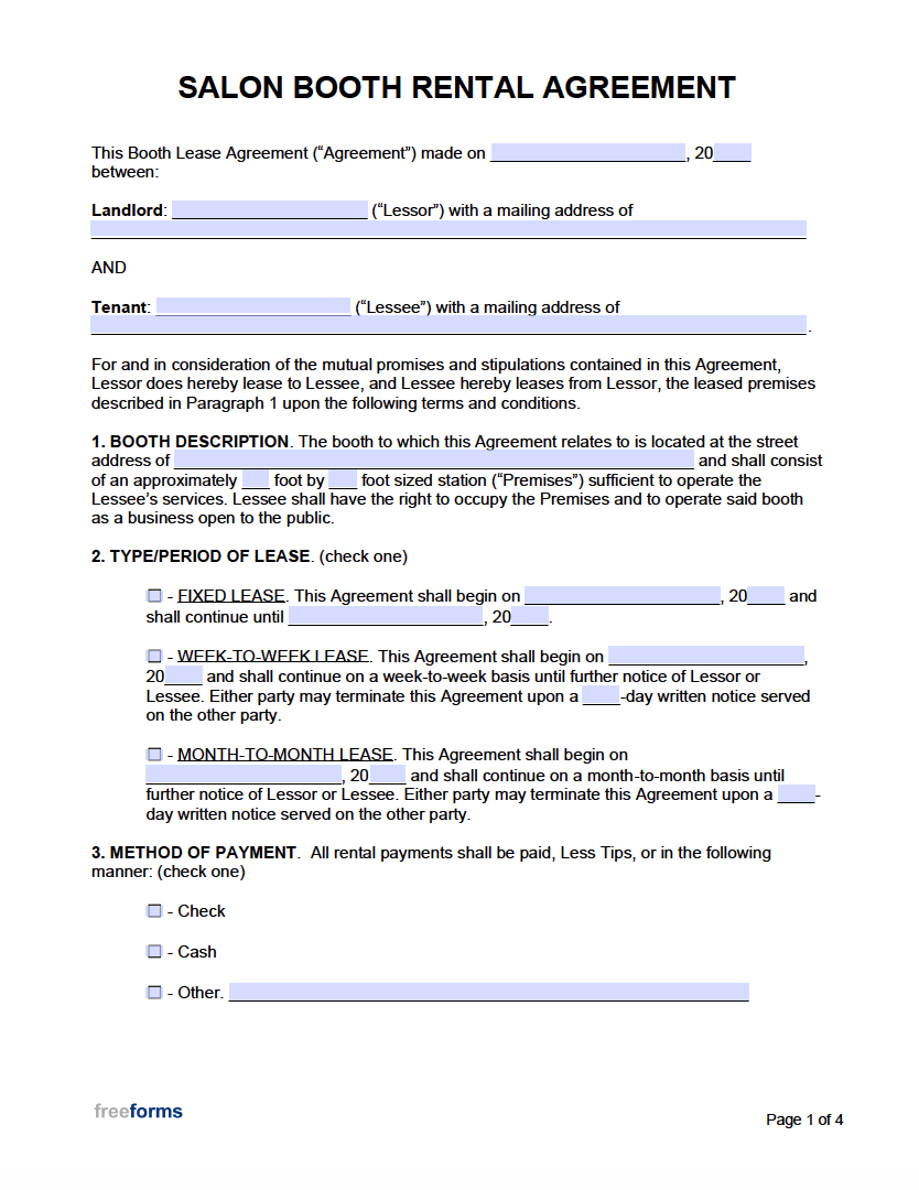 Salon Booth Rental Agreement Template