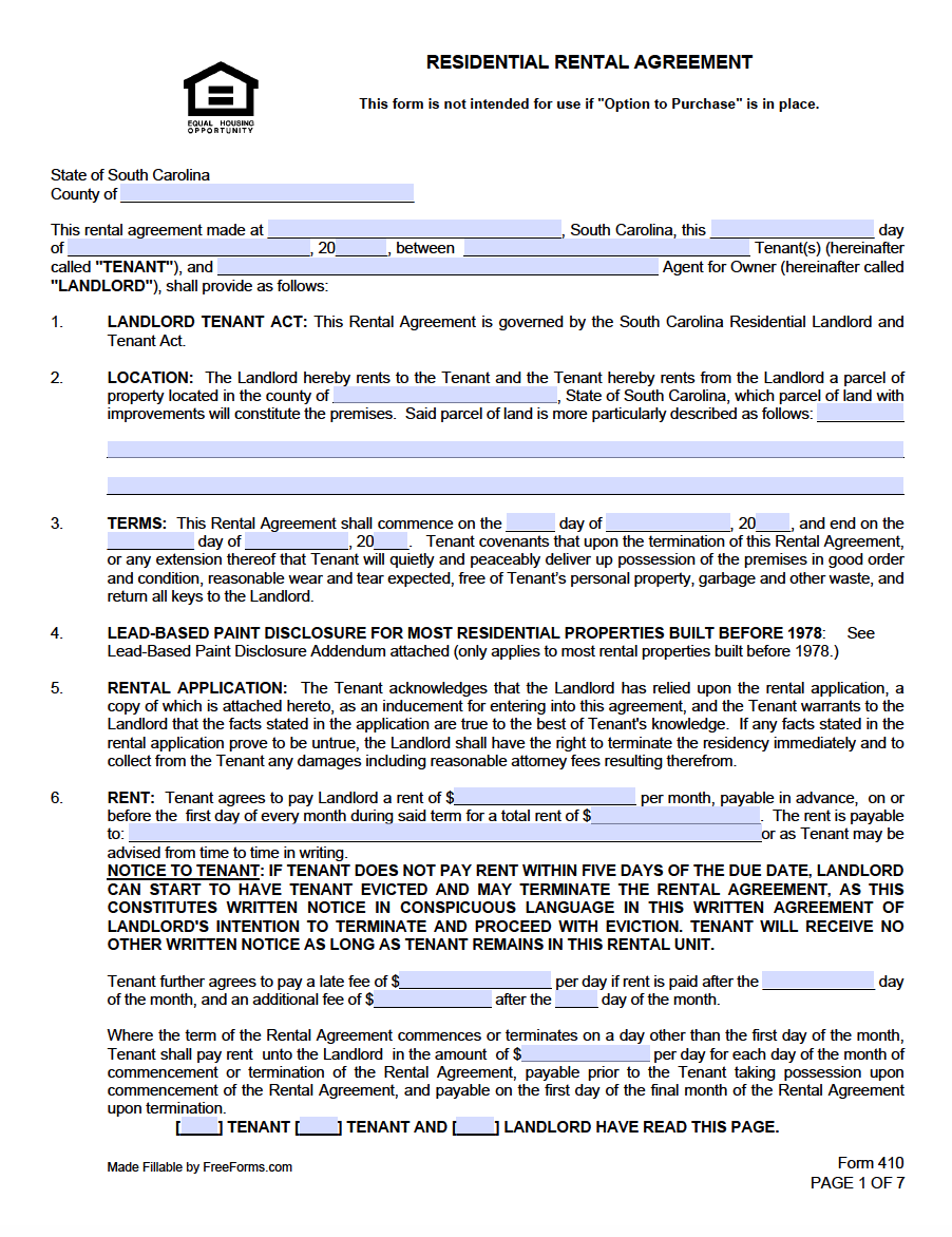 free-south-carolina-standard-residential-lease-agreement-template-pdf