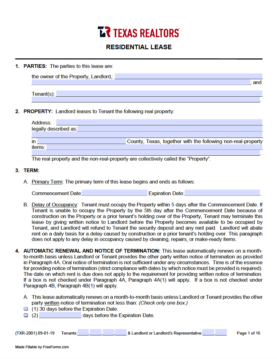 Texas Standard Residential Lease Agreement