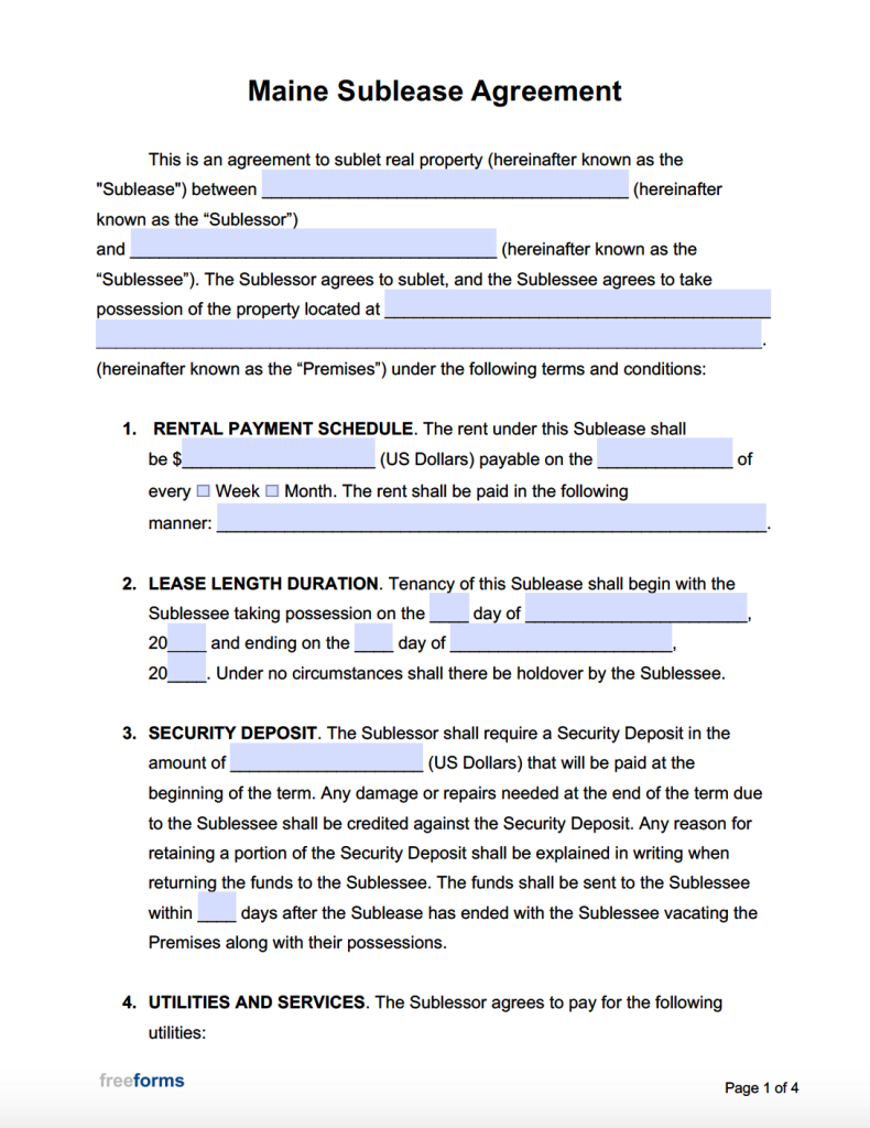 Free Maine Rental Lease Agreement Templates PDF